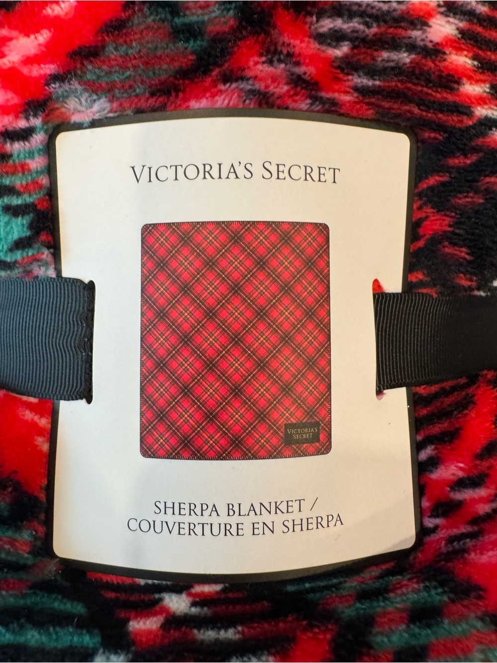 Victoria's Secret Red, Green & Black Plush Sherpa Throw